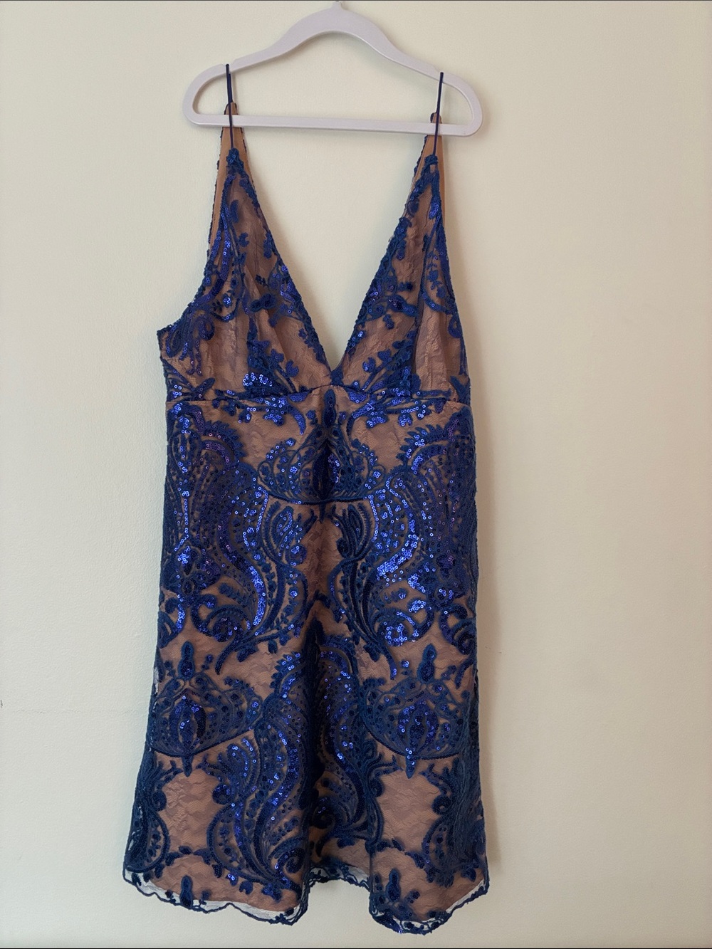 Free People Royal Blue Sequin Lace Slip